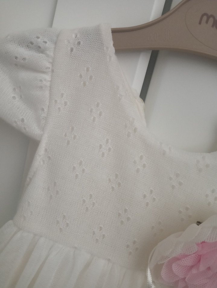 Beyaz Kız Çocuk Fırfırlı Elbise - Görsel 3