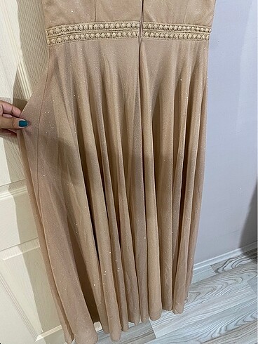 xl Beden Simli bej renk abiye elbise 40 beden