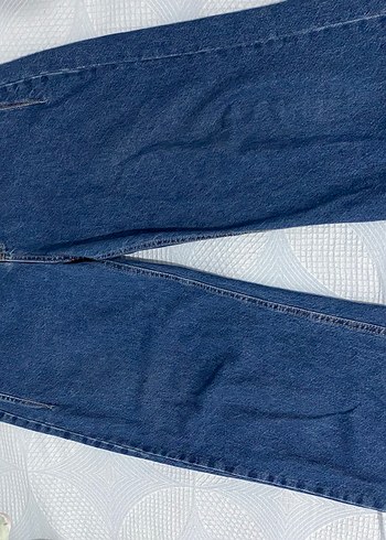 44 Beden Geniş Kesim Mavi Midi Denim Kadın Pantolon