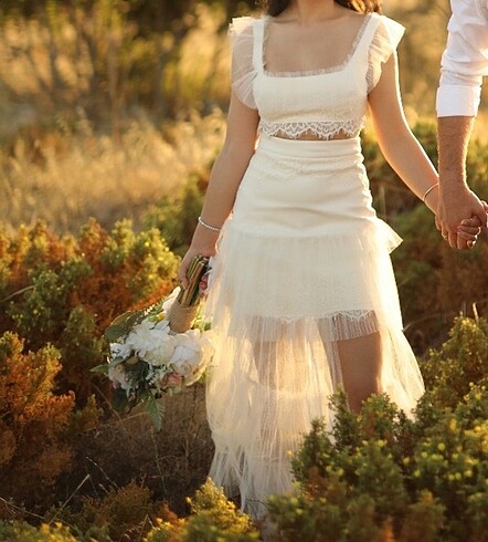 Zeynep Tosun for Koton Bridal beyaz dantel tül detaylı takım