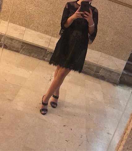 xs Beden siyah Renk Zeynep Tosun for Koton dantel detaylı elbise