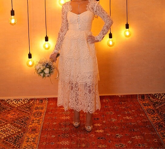 Deep atelier beyaz dantel elbise
