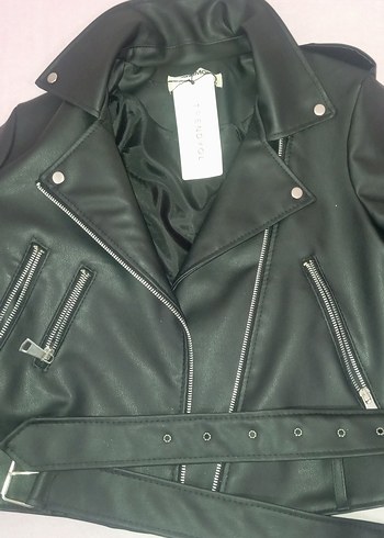 Siyah Kadın Deri Biker Ceket - Görsel 5