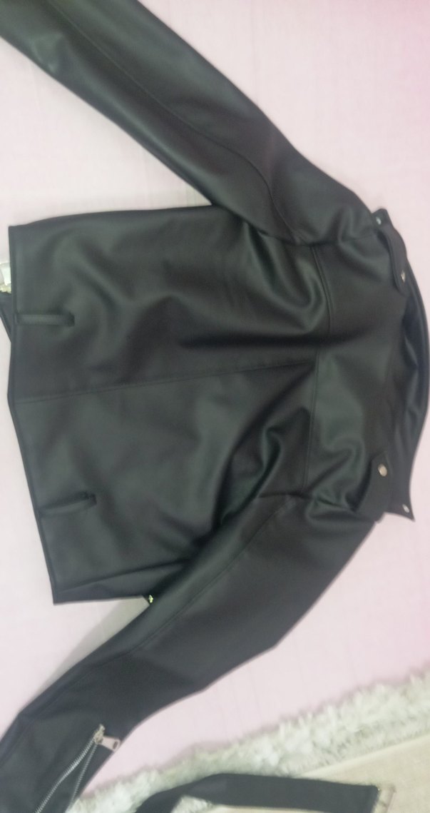 Siyah Kadın Deri Biker Ceket - Görsel 3