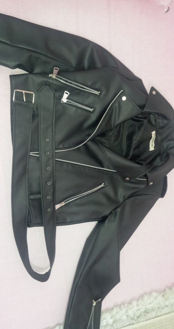 Siyah Kadın Deri Biker Ceket - Görsel 4