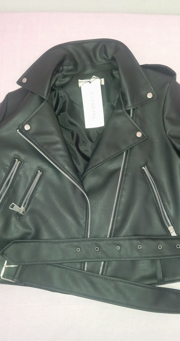 Siyah Kadın Deri Biker Ceket - Görsel 5