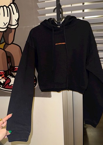 Siyah xs Kısa Kadın Sweatshirt - Görsel 2