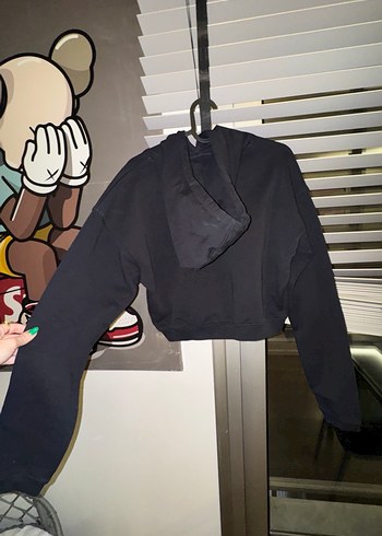 Siyah xs Kısa Kadın Sweatshirt - Görsel 6