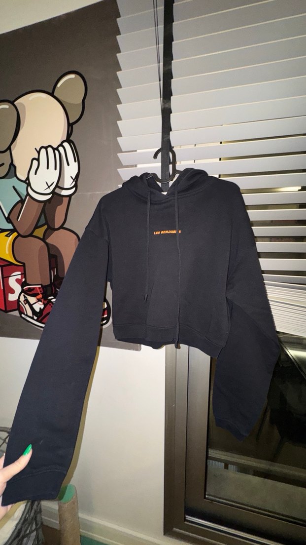 Siyah xs Kısa Kadın Sweatshirt - Görsel 4