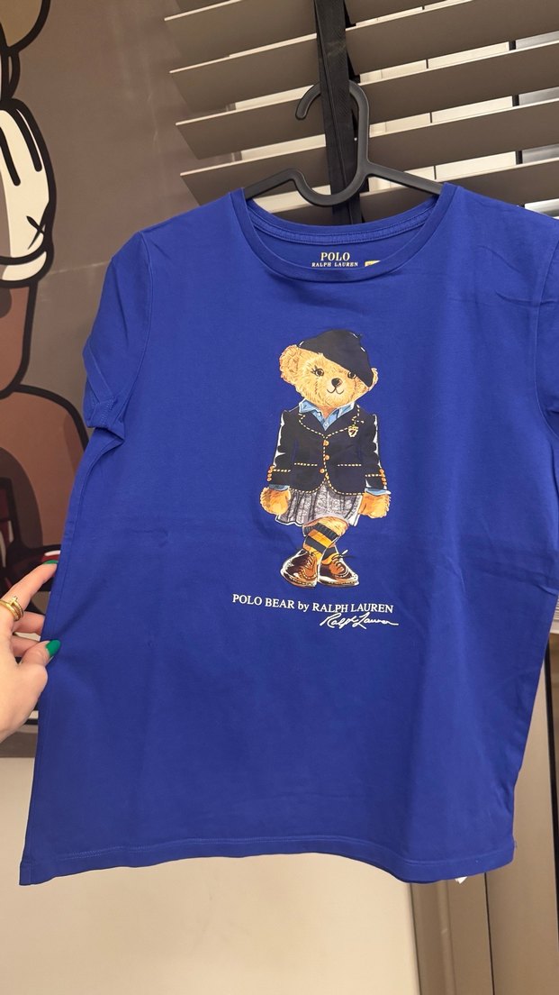 Kız Erkek Çocuk Lacivert Polo Bear Baskılı Tişört - Görsel 3