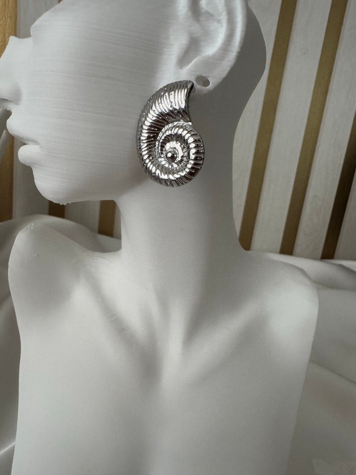 Gri Midi Burgu Formlu Avant-Garde Küpe - Görsel 5