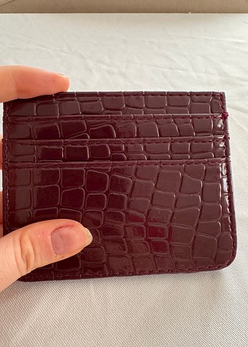 Bordo Deri Yılan Desenli Fermuarlı Kadın Kartlık - Görsel 2