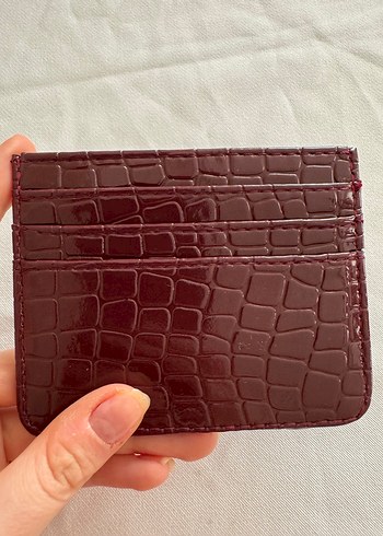 Bordo Deri Yılan Desenli Fermuarlı Kadın Kartlık - Görsel 5