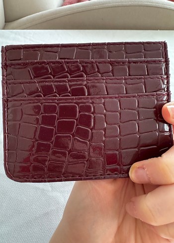 Bordo Deri Yılan Desenli Fermuarlı Kadın Kartlık - Görsel 3