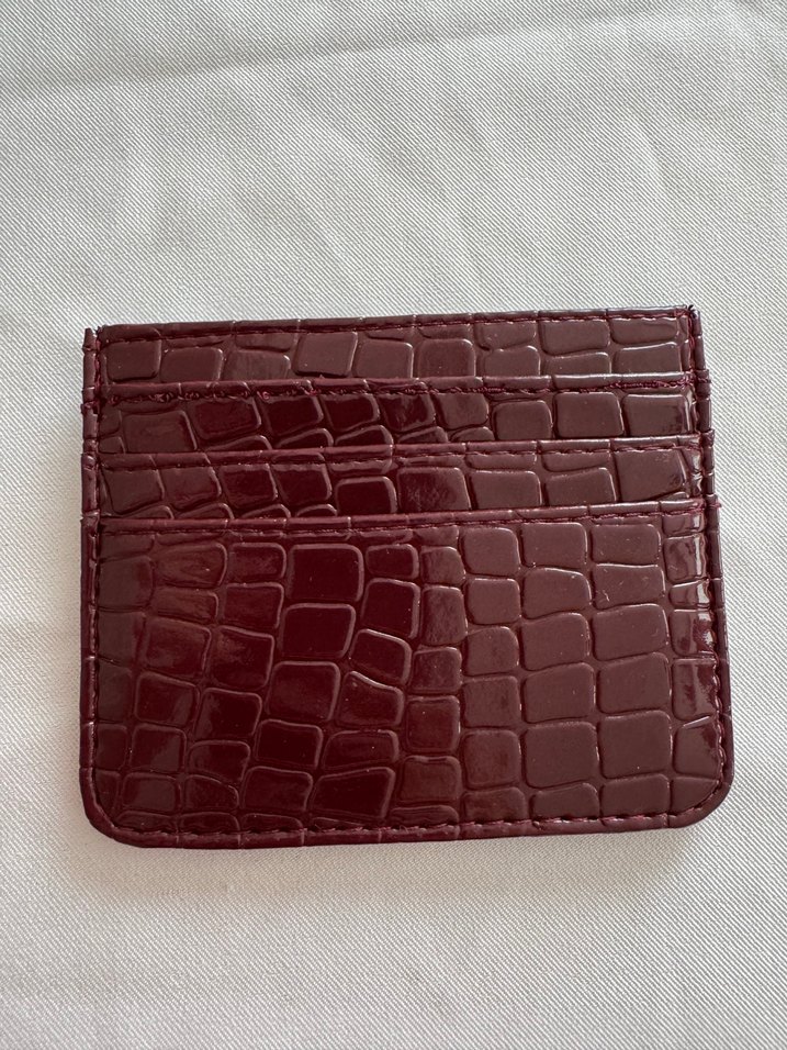 Bordo Deri Yılan Desenli Fermuarlı Kadın Kartlık - Görsel 4