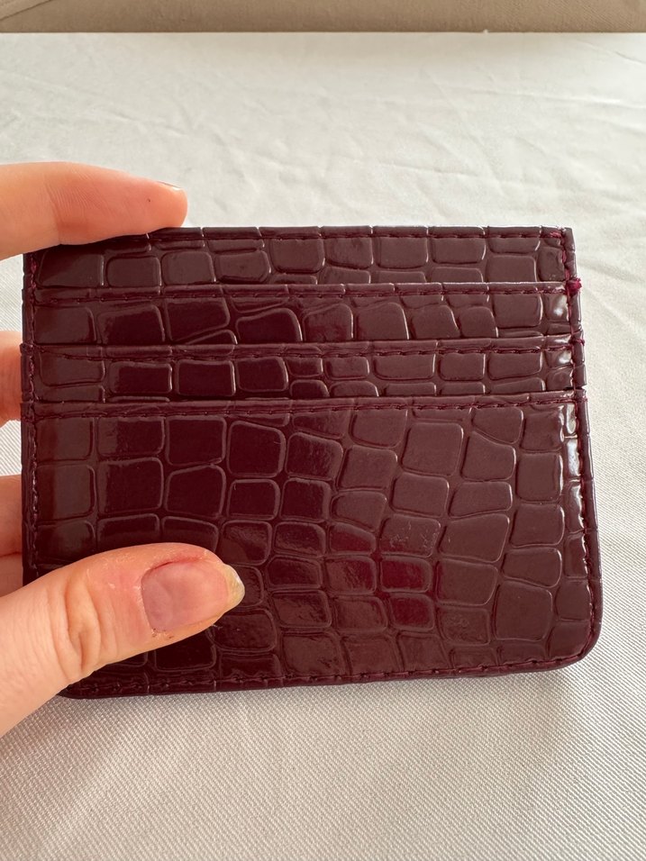 Bordo Deri Yılan Desenli Fermuarlı Kadın Kartlık - Görsel 2