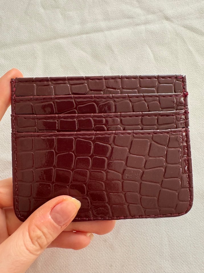 Bordo Deri Yılan Desenli Fermuarlı Kadın Kartlık - Görsel 5