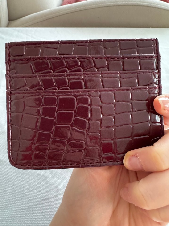 Bordo Deri Yılan Desenli Fermuarlı Kadın Kartlık - Görsel 3