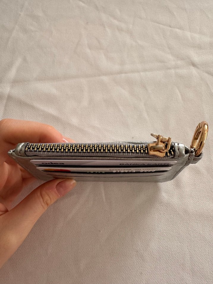 Gri Deri Fermuarlı Kadın Cüzdanı - Görsel 3