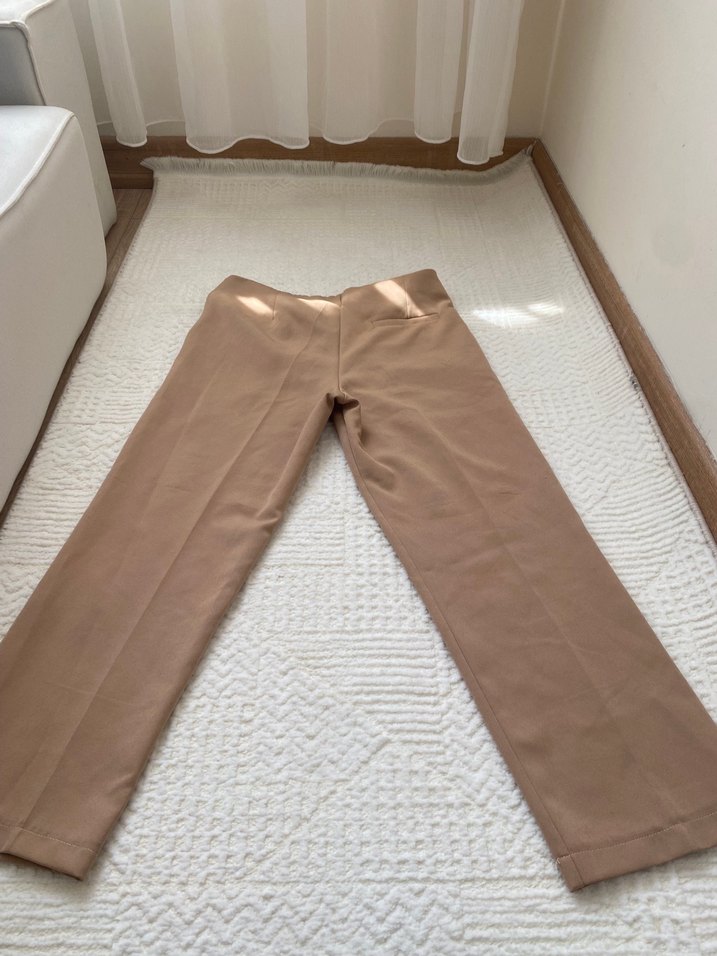 Bej Midi Kumaş Kadın Pantolon - Görsel 3