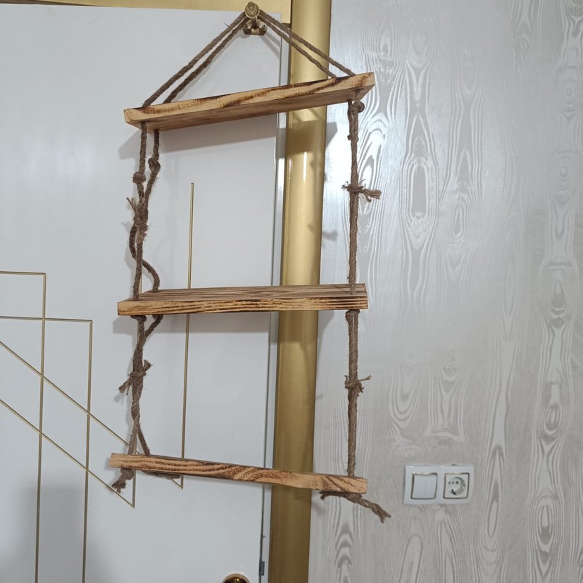 Bej Parlak Ahşap Halatlı Raf - Görsel 2