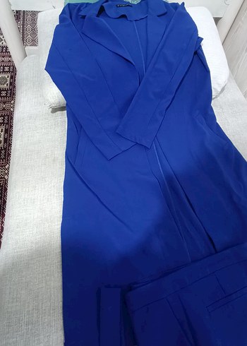 Zara Kadın Mavi Kumaş Pantolon, Kemerli, Uzun