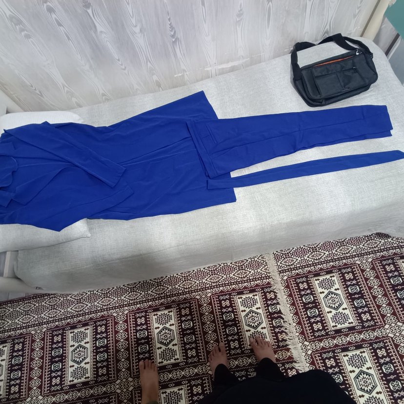 Kadın Mavi Kumaş Pantolon, Kemerli, Uzun - Görsel 4