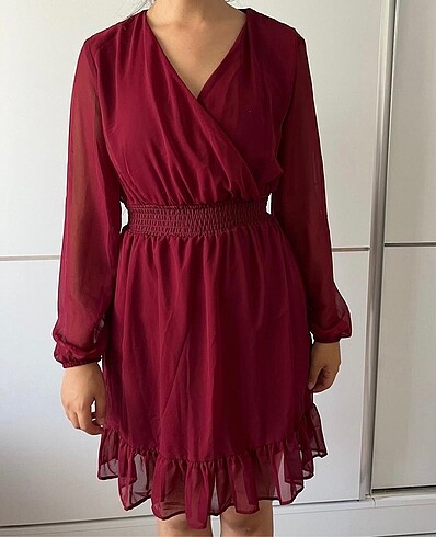 Bordo tül elbise