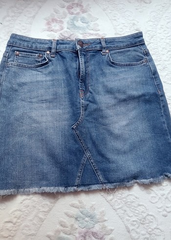 l Beden Düğmeli Mavi Denim Midi Kadın Etek