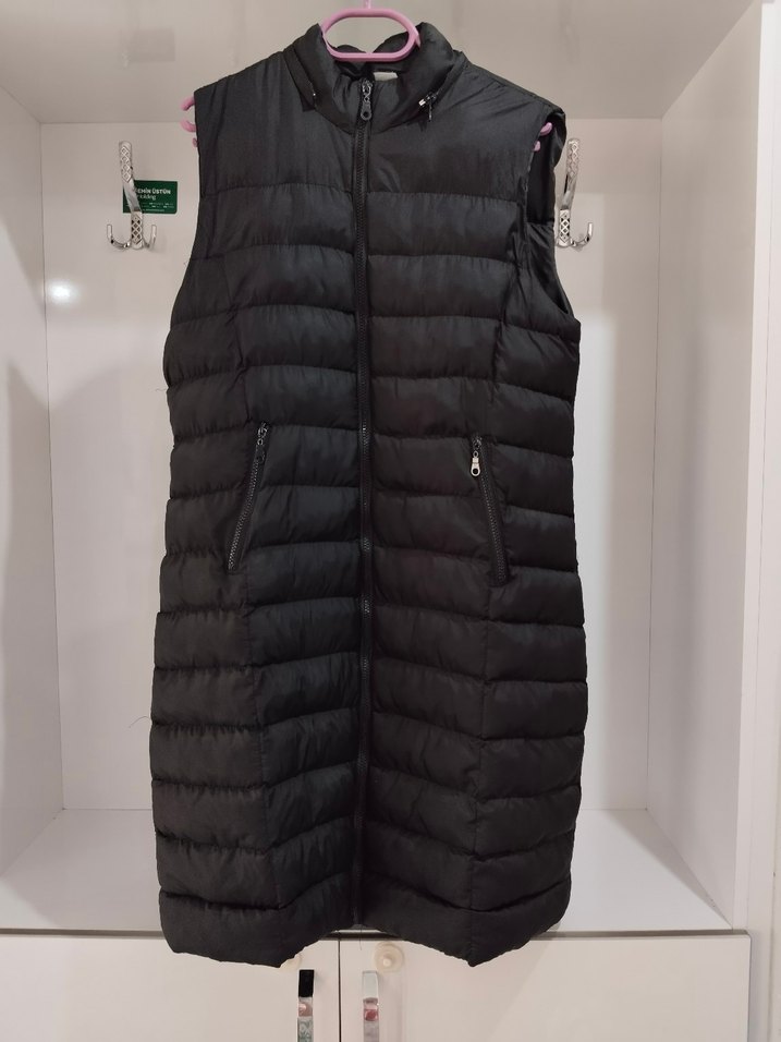 Siyah Fermuarlı Kolsuz Midi Yelek - Görsel 2