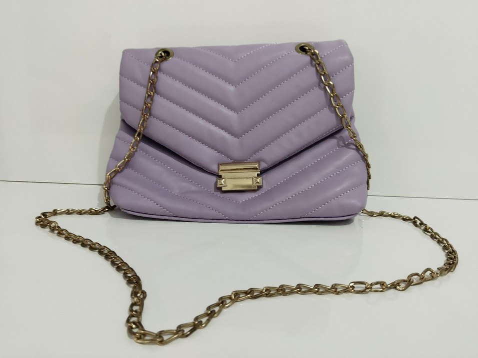 Mor Zincir Detaylı Deri Kadın Çanta - Görsel 2