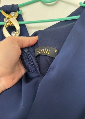 Lacivert Drapeli Uzun Abiye Elbise - Görsel 3