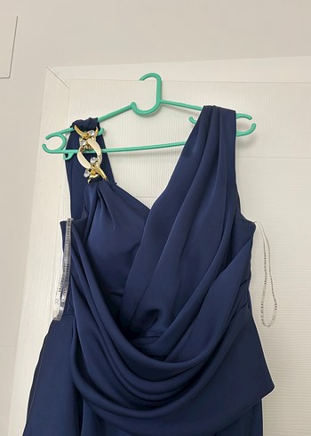 Lacivert Drapeli Uzun Abiye Elbise - Görsel 2