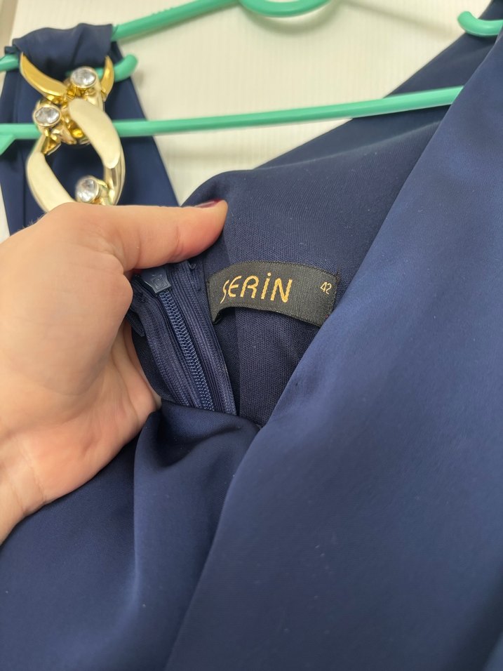 Lacivert Drapeli Uzun Abiye Elbise - Görsel 3