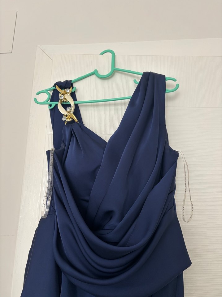 Lacivert Drapeli Uzun Abiye Elbise - Görsel 2