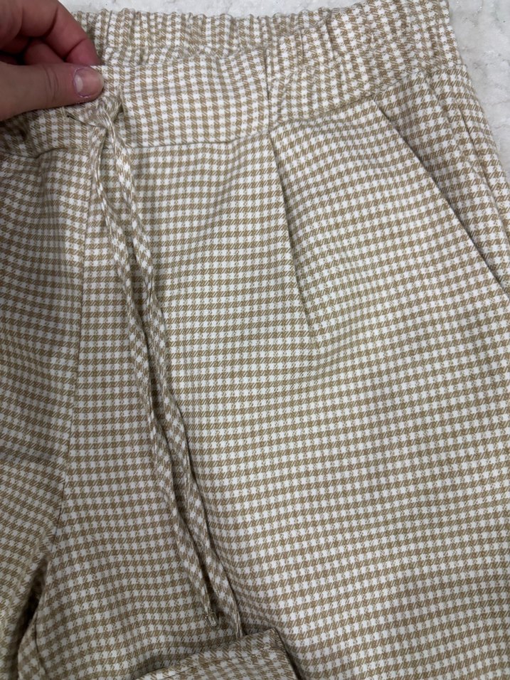 Bej Gri Pilili Kadın Kumaş Pantolon - Görsel 2