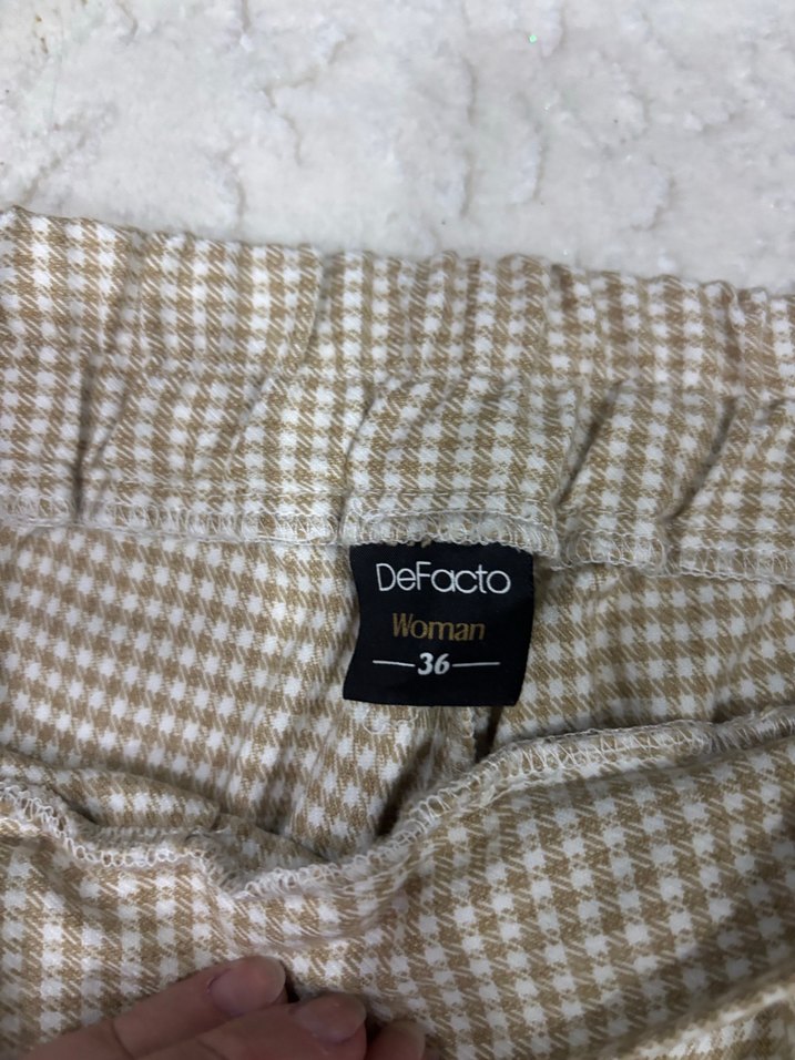 Bej Gri Pilili Kadın Kumaş Pantolon - Görsel 3