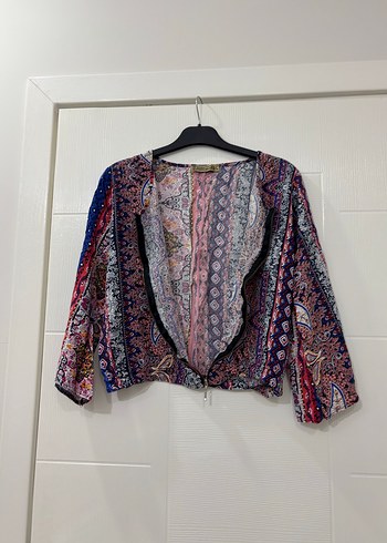 Renkli Etnik Desenli Uzun Kol Bluz - Görsel 2