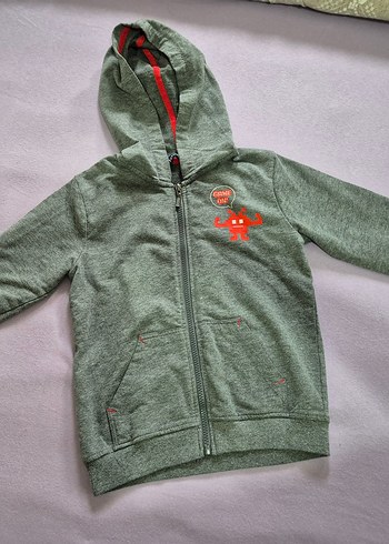 Gri Kapüşonlu Erkek Çocuk Fermuarlı Sweatshirt