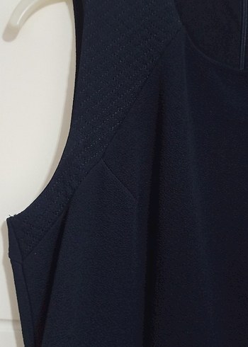 Lacivert Yüksek Yakalı Kolsuz Midi Elbise - Görsel 2