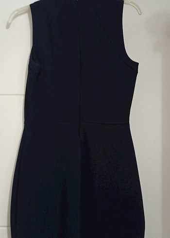 Lacivert Yüksek Yakalı Kolsuz Midi Elbise - Görsel 3