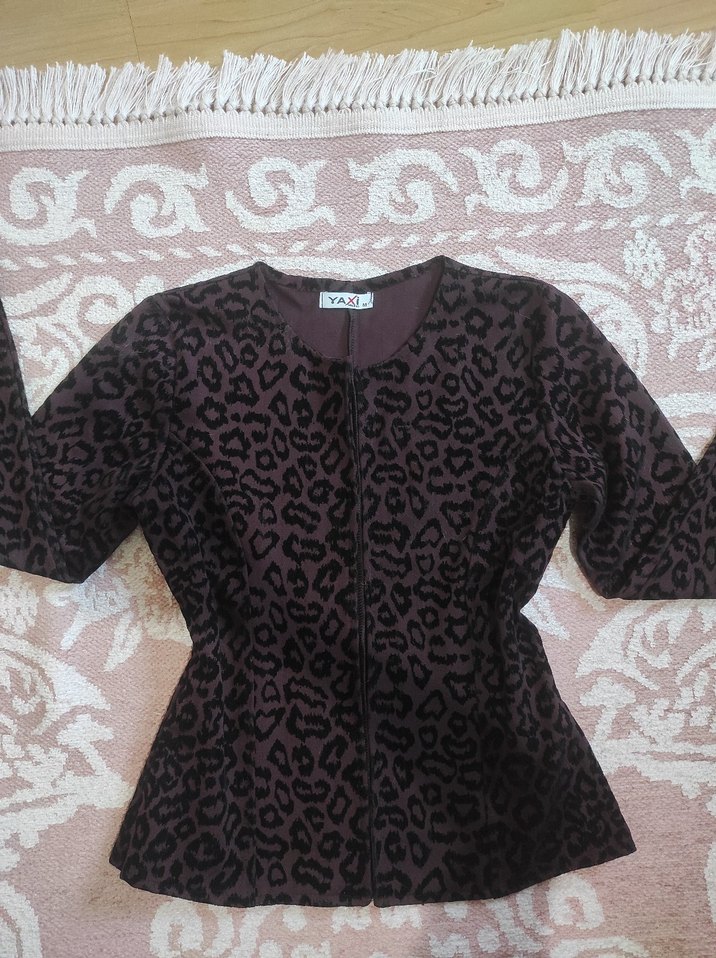 vintage leopar desenli blazer ceket - Görsel 2