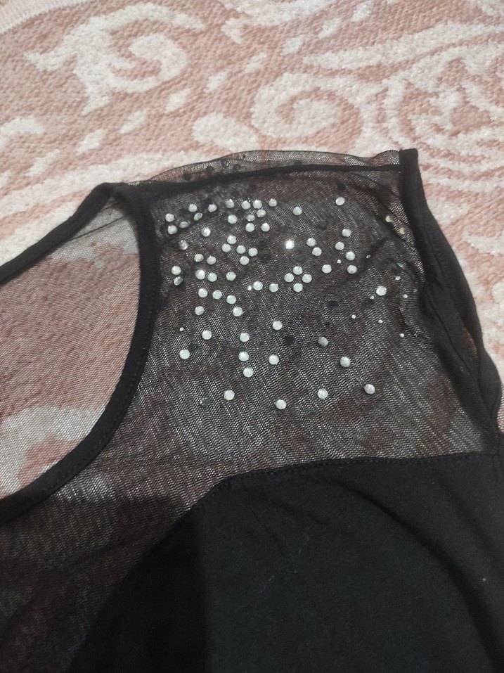 siyah gotik taşlı bluz - Görsel 3