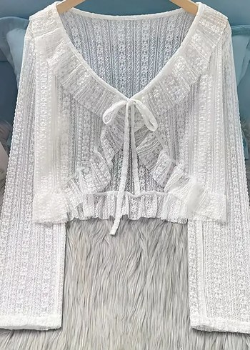 beyaz dantelli bolero ceket - Görsel 3