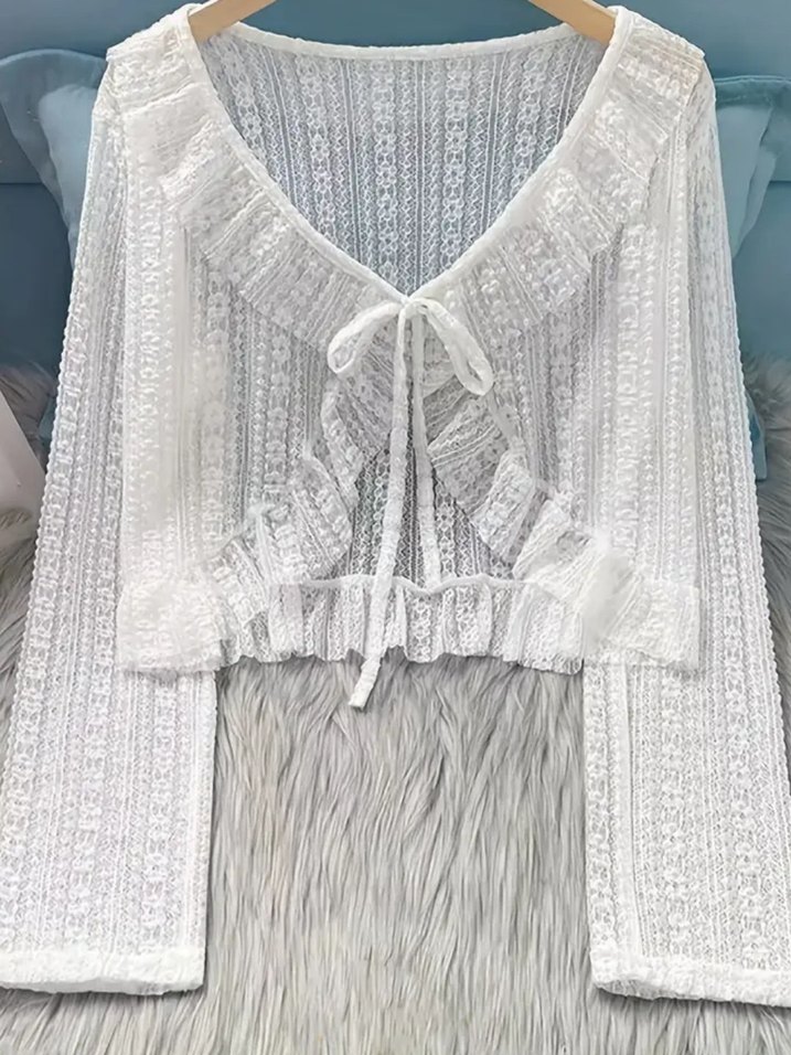 beyaz dantelli bolero ceket - Görsel 3