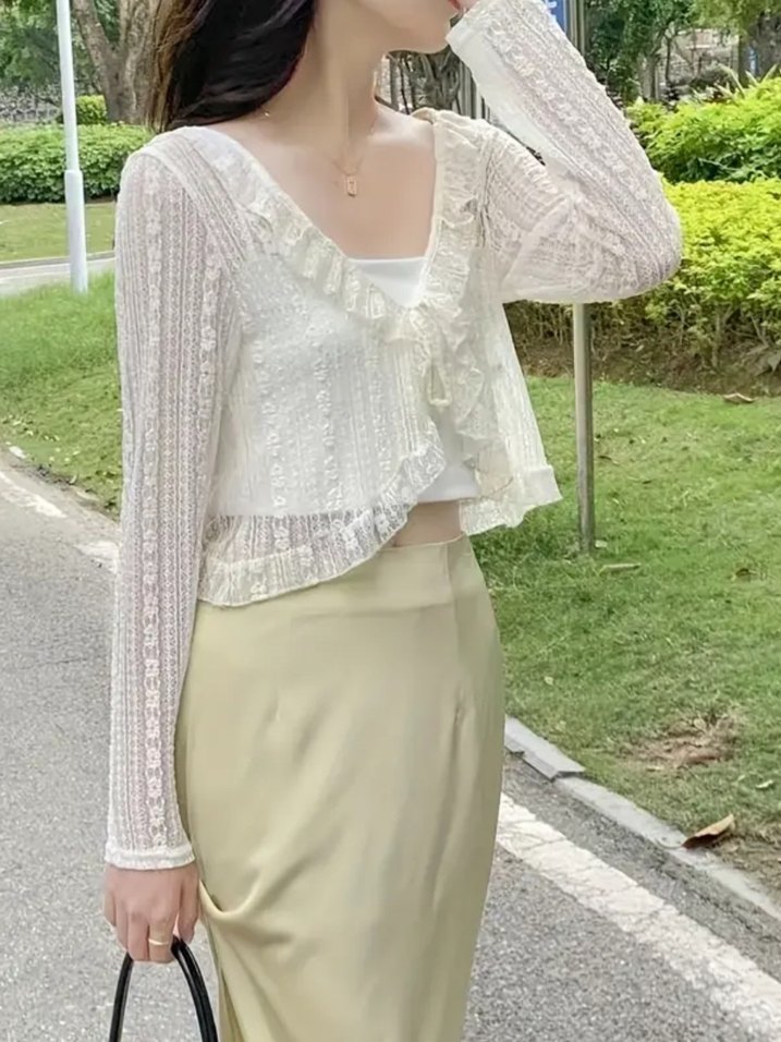 beyaz dantelli bolero ceket - Görsel 2