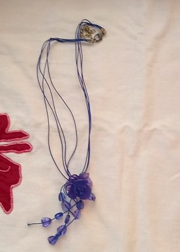 vintage mor çiçekli boncuklu kolye - Görsel 2
