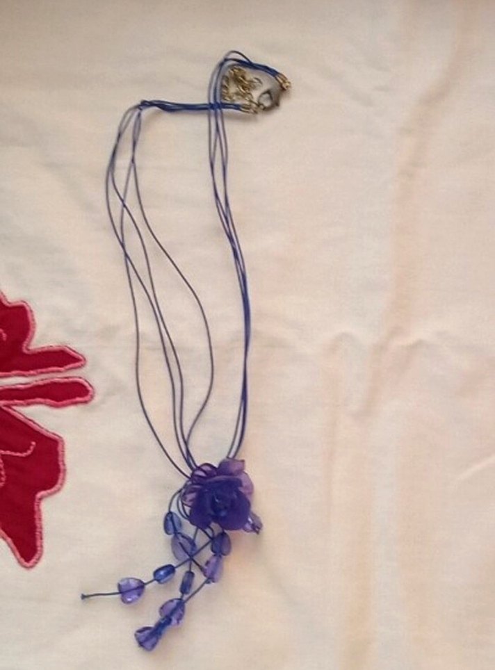 vintage mor çiçekli boncuklu kolye - Görsel 2