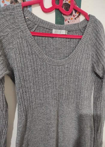 Uzun Kollu Gri Triko Kadın Elbise - Görsel 5