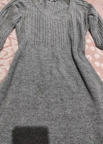 Uzun Kollu Gri Triko Kadın Elbise - Görsel 2